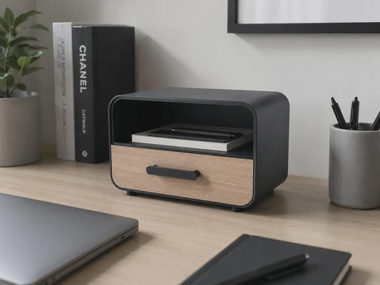 Modern Desk Drawer Organizer | Minimalist Wood & 3D Printed Storage Box | Desktop Storage for Office, Pens, Cables