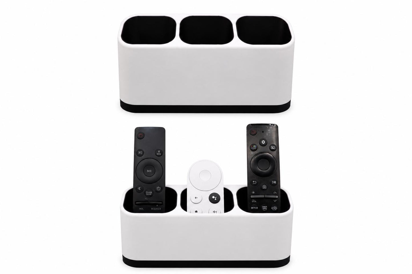 Remote Control Holder | 3 Slot Desk Organizer | Modern Black & White | TV Remote Caddy | Minimalist Home Decor | Remote Stand