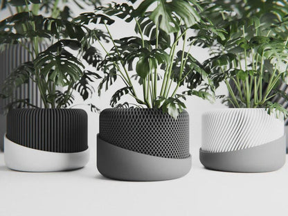 Japandi Self Watering Planter Pot Set of 3 | Modern Minimalist Plant Pot Bundle | Sand Sage Charcoal Colors | Plant Lover Gift Set