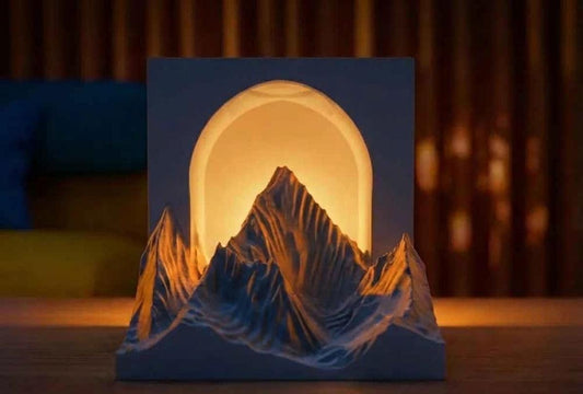 Mountain Lamp 3D Printed Ambient Desk Light, Nature Inspired Night Light, Woodland Home Decor Modern Aesthetic Lamp, Gift for Mountain Lover