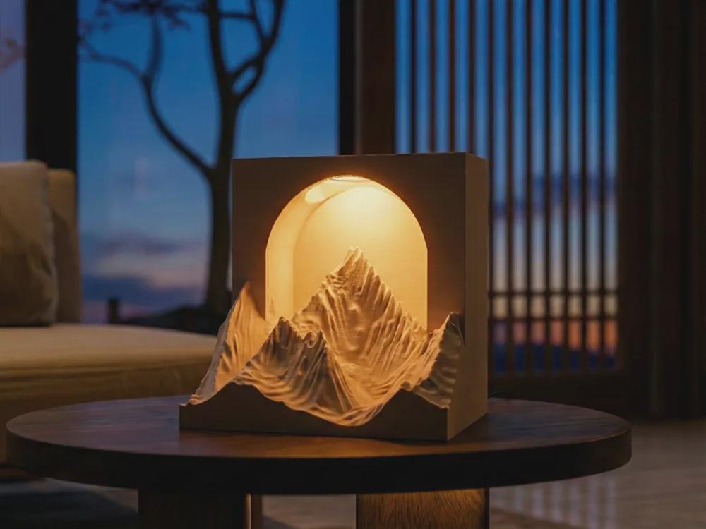 Mountain Lamp 3D Printed Ambient Desk Light, Nature Inspired Night Light, Woodland Home Decor Modern Aesthetic Lamp, Gift for Mountain Lover