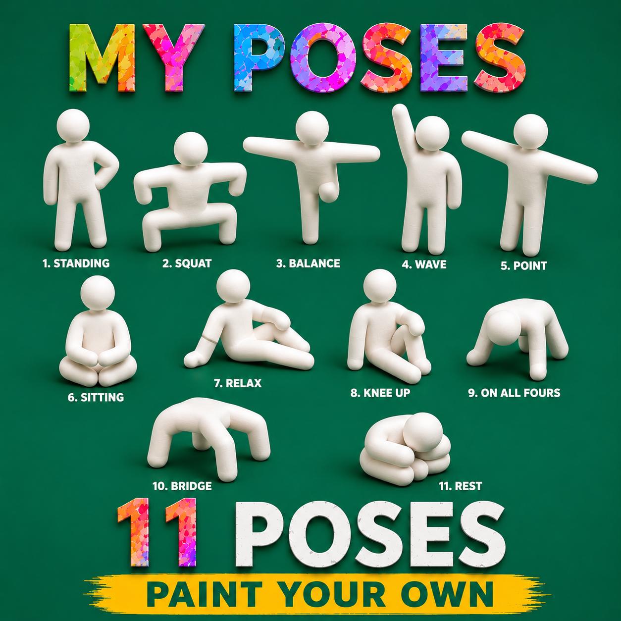 Mecha Chameleon Set | 11 Poses Paintable Figures | DIY Collectible Hide-and-Seek | Gamer Desk Decor |