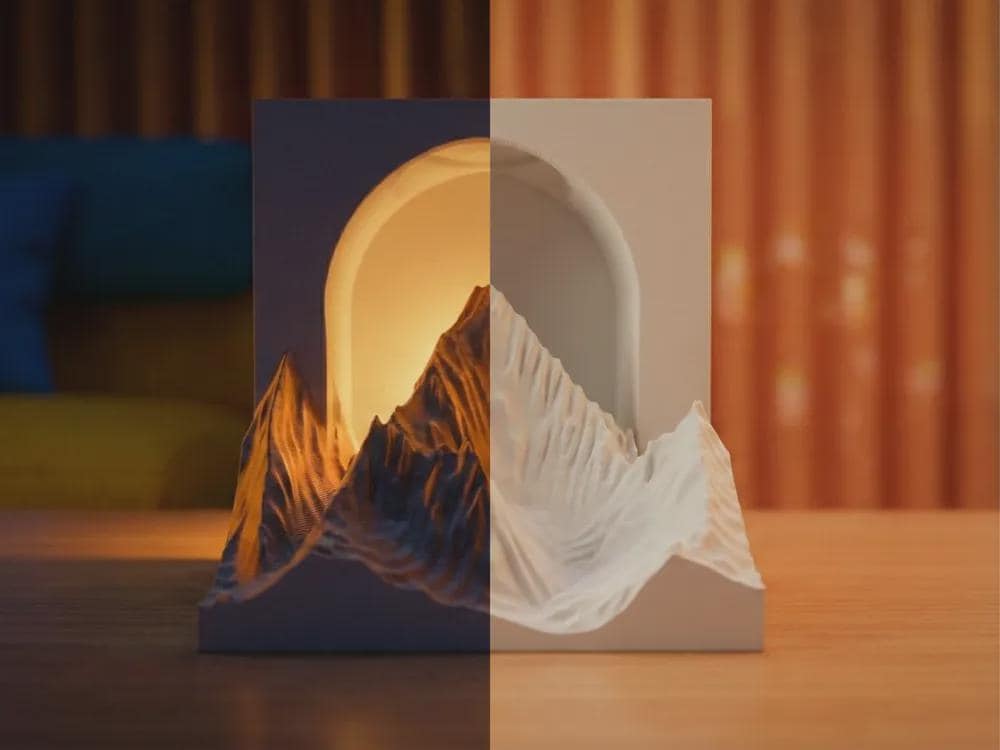 Mountain Lamp 3D Printed Ambient Desk Light, Nature Inspired Night Light, Woodland Home Decor Modern Aesthetic Lamp, Gift for Mountain Lover