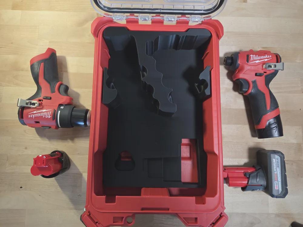 Milwaukee Packout Insert for M12 Drill, Impact, Subcompact and Batteries, Tool Box Organizer, Custom Packout Mod