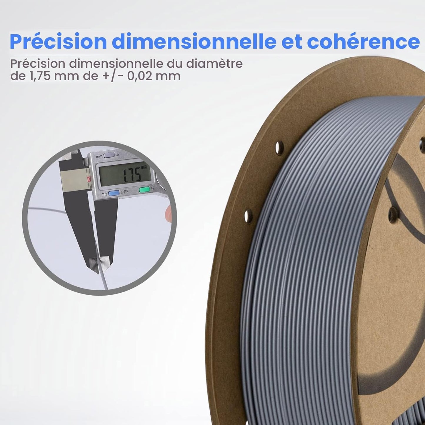 ELEGOO Filament PLA blanc de 1,75 mm, 1 kg, précision dimensionnelle +/- 0,02 mm, bobine de carton de 1 kg, filament d’impression 3D compatible avec la...