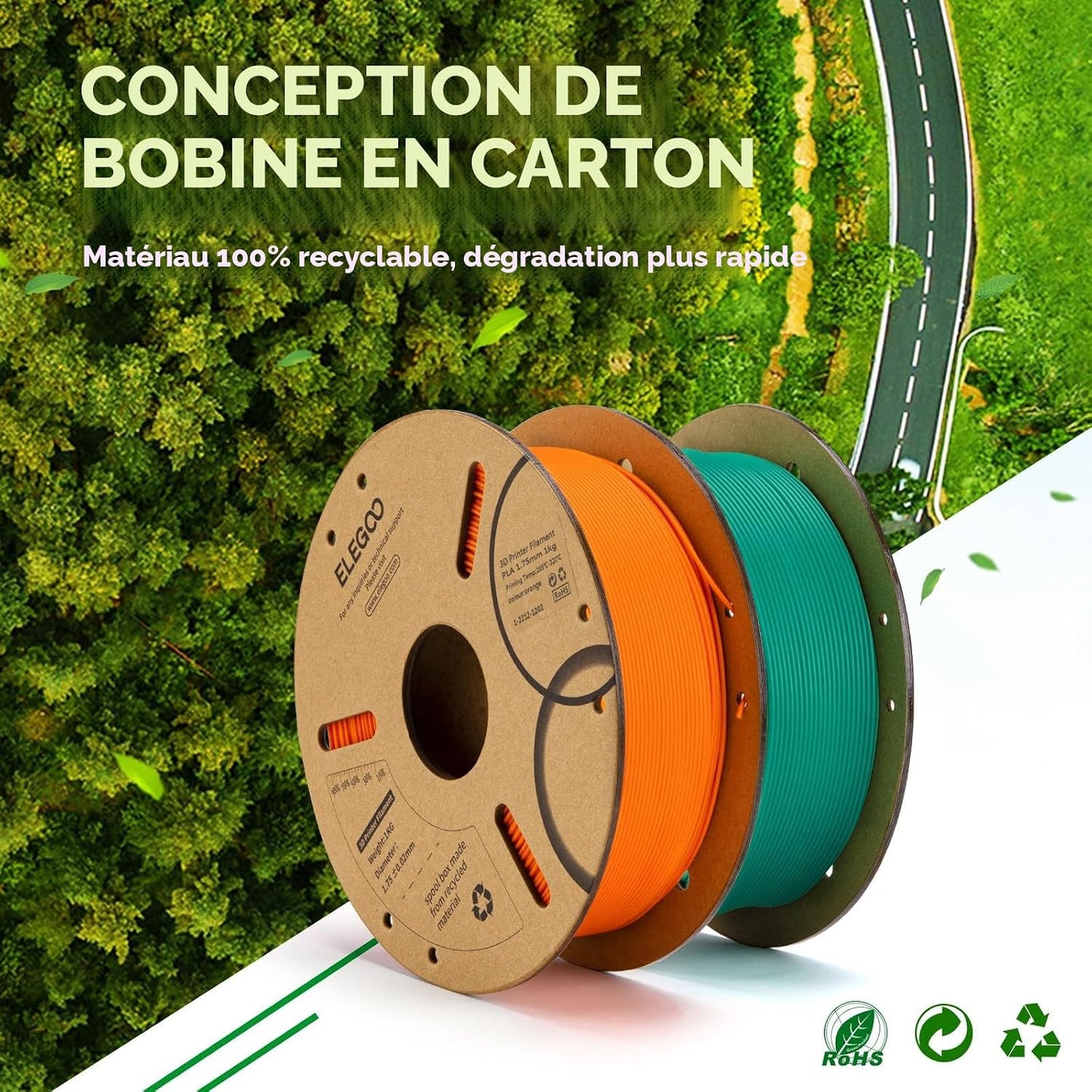 ELEGOO Filament PLA blanc de 1,75 mm, 1 kg, précision dimensionnelle +/- 0,02 mm, bobine de carton de 1 kg, filament d’impression 3D compatible avec la...