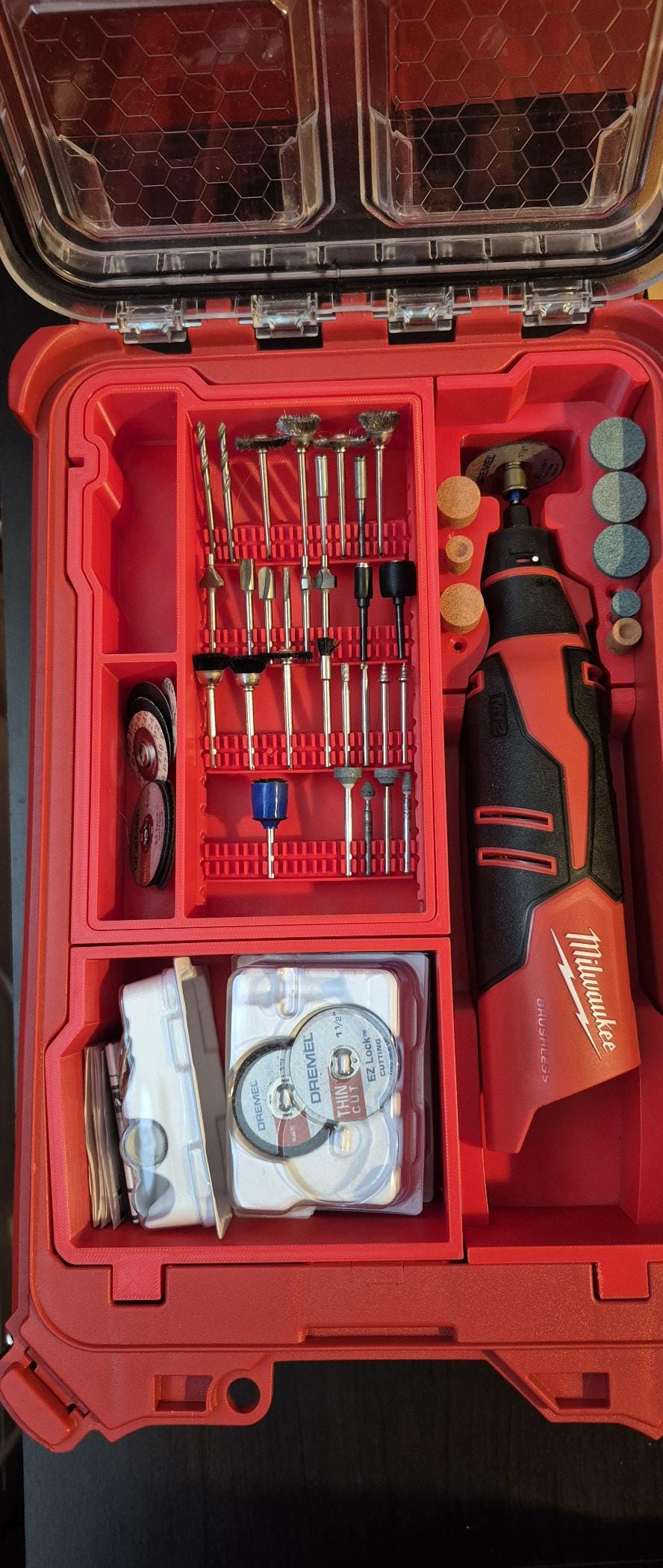 Kit d'outils rotatifs Milwaukee M12 sans accessoires Dremel - Ensemble de meuleuses, étui de rangement personnalisé pour outils – Intégration optionnelle avec Milwaukee Packout