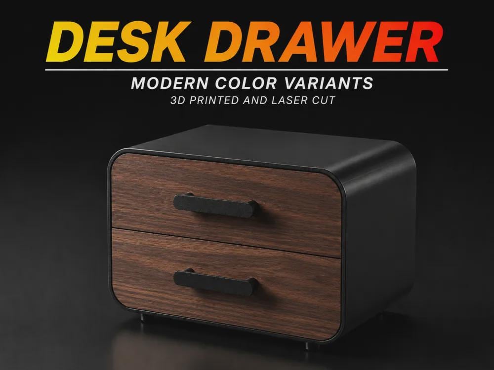 Modern Desk Drawer Organizer | Minimalist Wood & 3D Printed Storage Box | Desktop Storage for Office, Pens, Cables