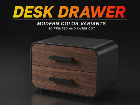 Modern Desk Drawer Organizer | Minimalist Wood & 3D Printed Storage Box | Desktop Storage for Office, Pens, Cables