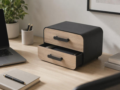 Modern Desk Drawer Organizer | Minimalist Wood & 3D Printed Storage Box | Desktop Storage for Office, Pens, Cables