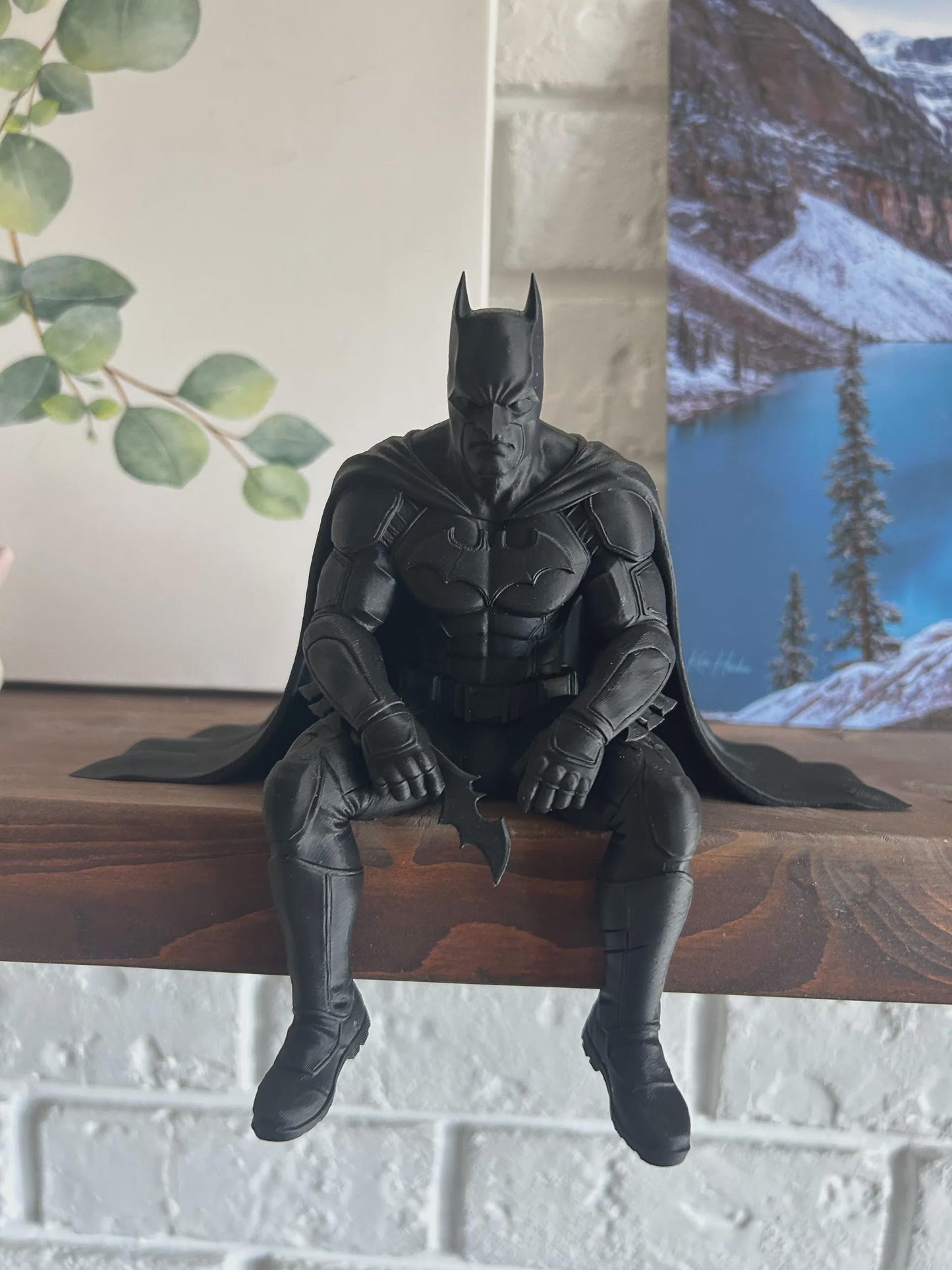 Sitting Figurine Dark Knight Edge Sitter | Dark Knight Shelf Figurine | Superhero Desk Toy, Gaming Setup Decor, Gift for DC Fan