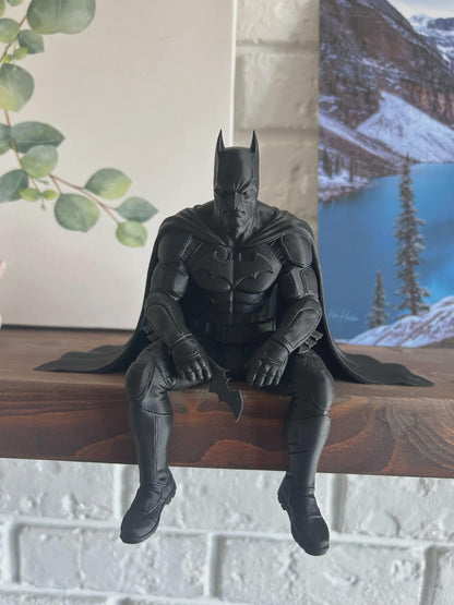 Sitting Figurine Dark Knight Edge Sitter | Dark Knight Shelf Figurine | Superhero Desk Toy, Gaming Setup Decor, Gift for DC Fan