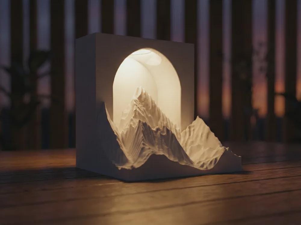 Mountain Lamp 3D Printed Ambient Desk Light, Nature Inspired Night Light, Woodland Home Decor Modern Aesthetic Lamp, Gift for Mountain Lover